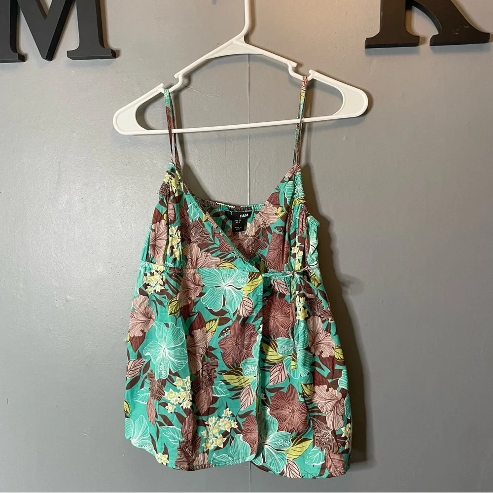 H&M teal floral cotton wrap tank top size 6